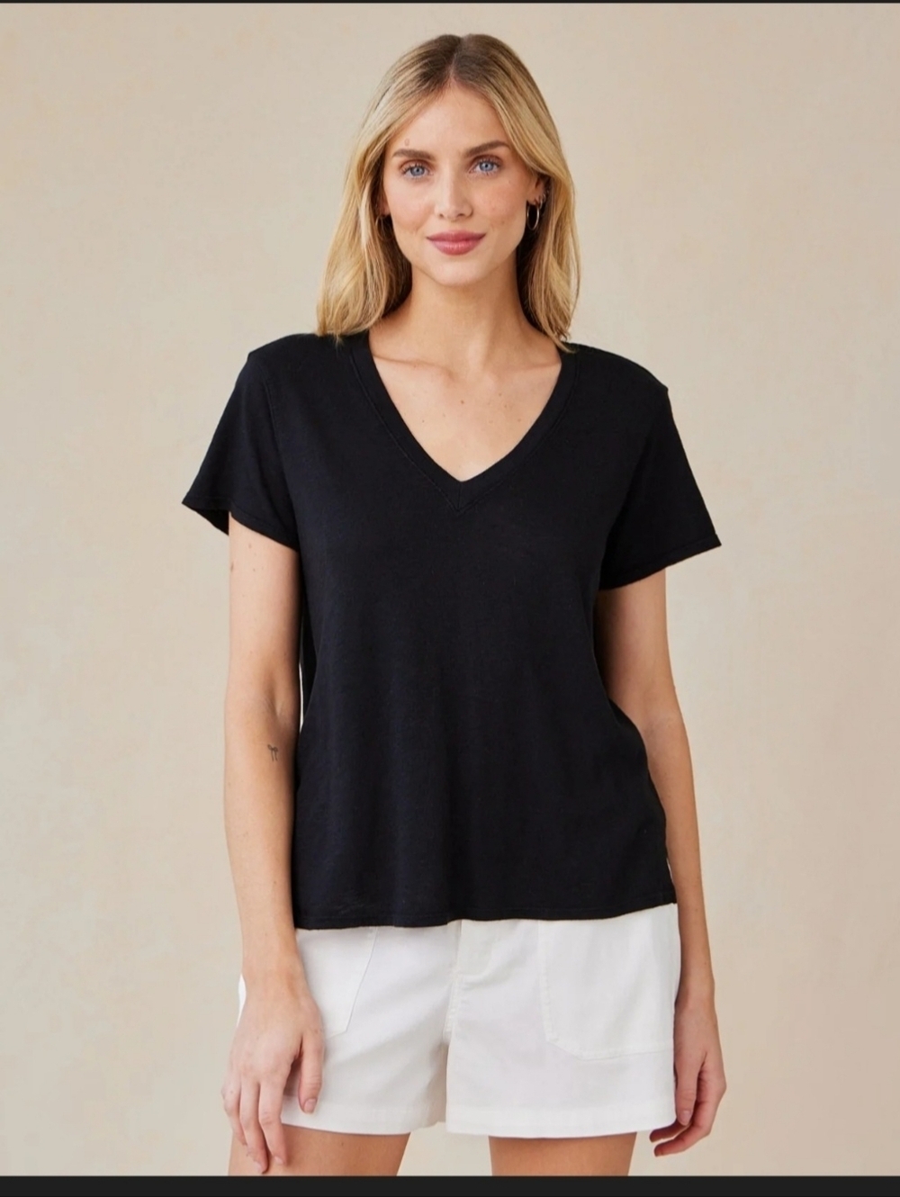 Bella Dahl Womens Basic V-Neck Short Sleeve Black T-Shirt XS